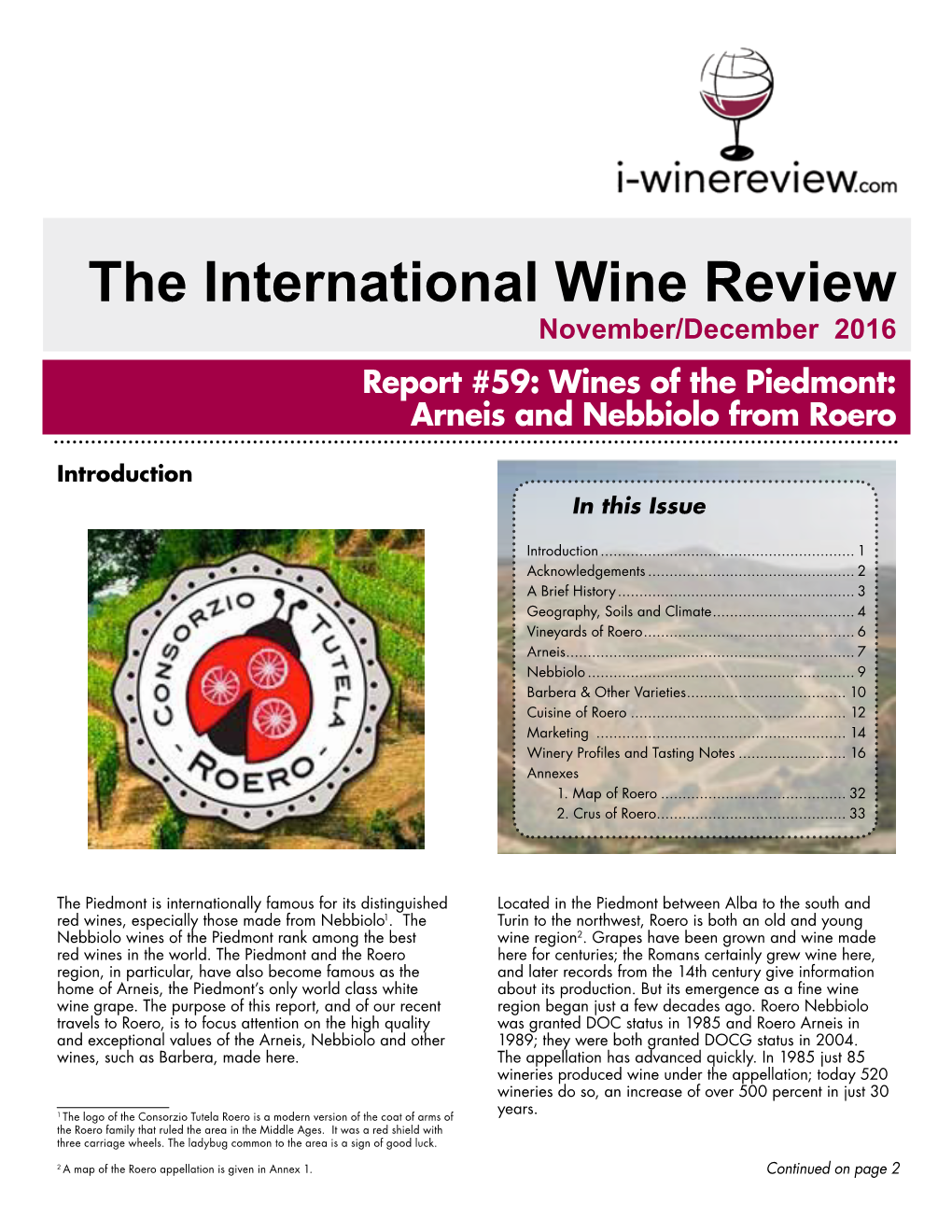 The International Wine Review November/December 2016 Report #59: Wines of the Piedmont: Arneis and Nebbiolo from Roero