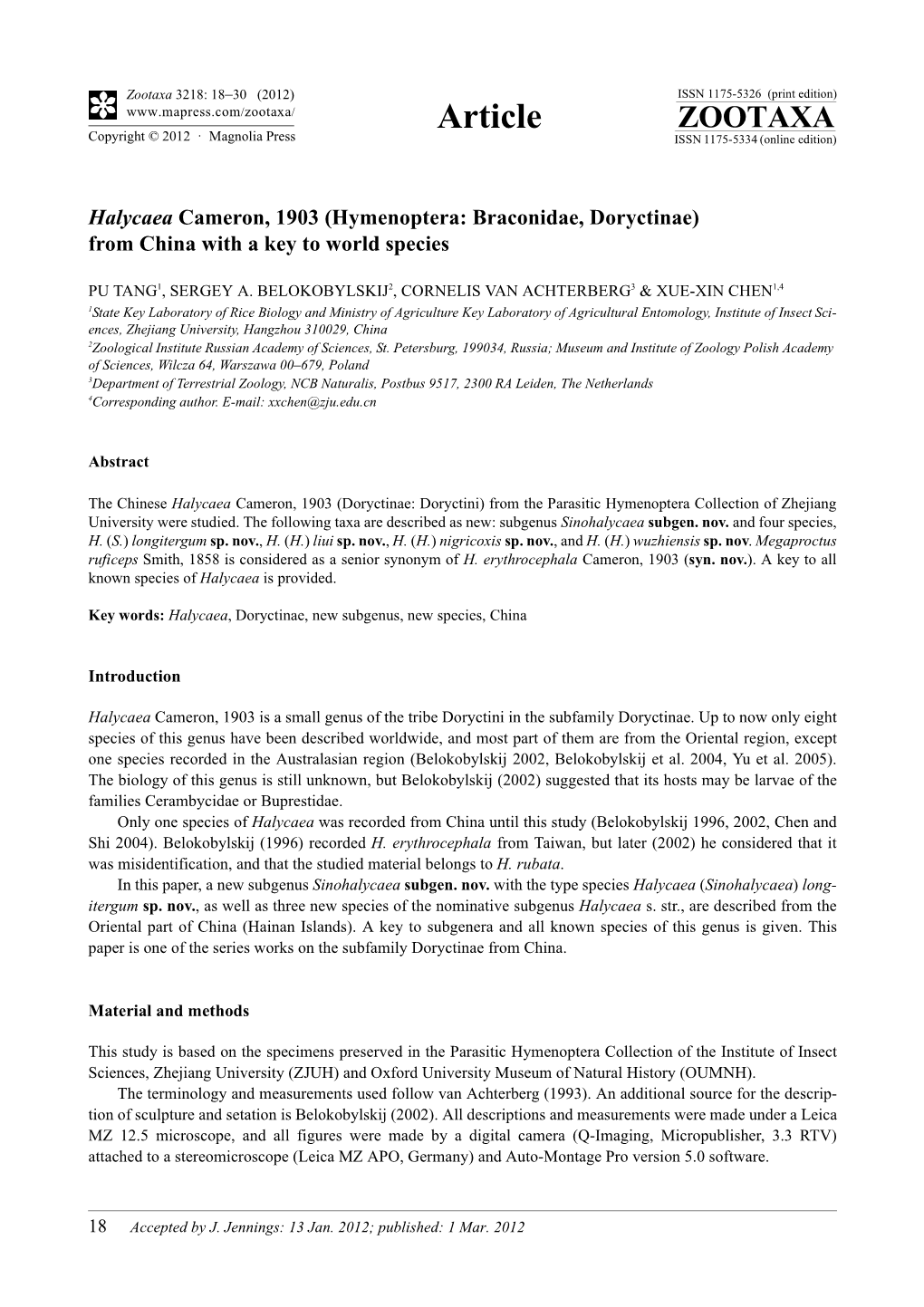 Hymenoptera: Braconidae, Doryctinae) from China with a Key to World Species