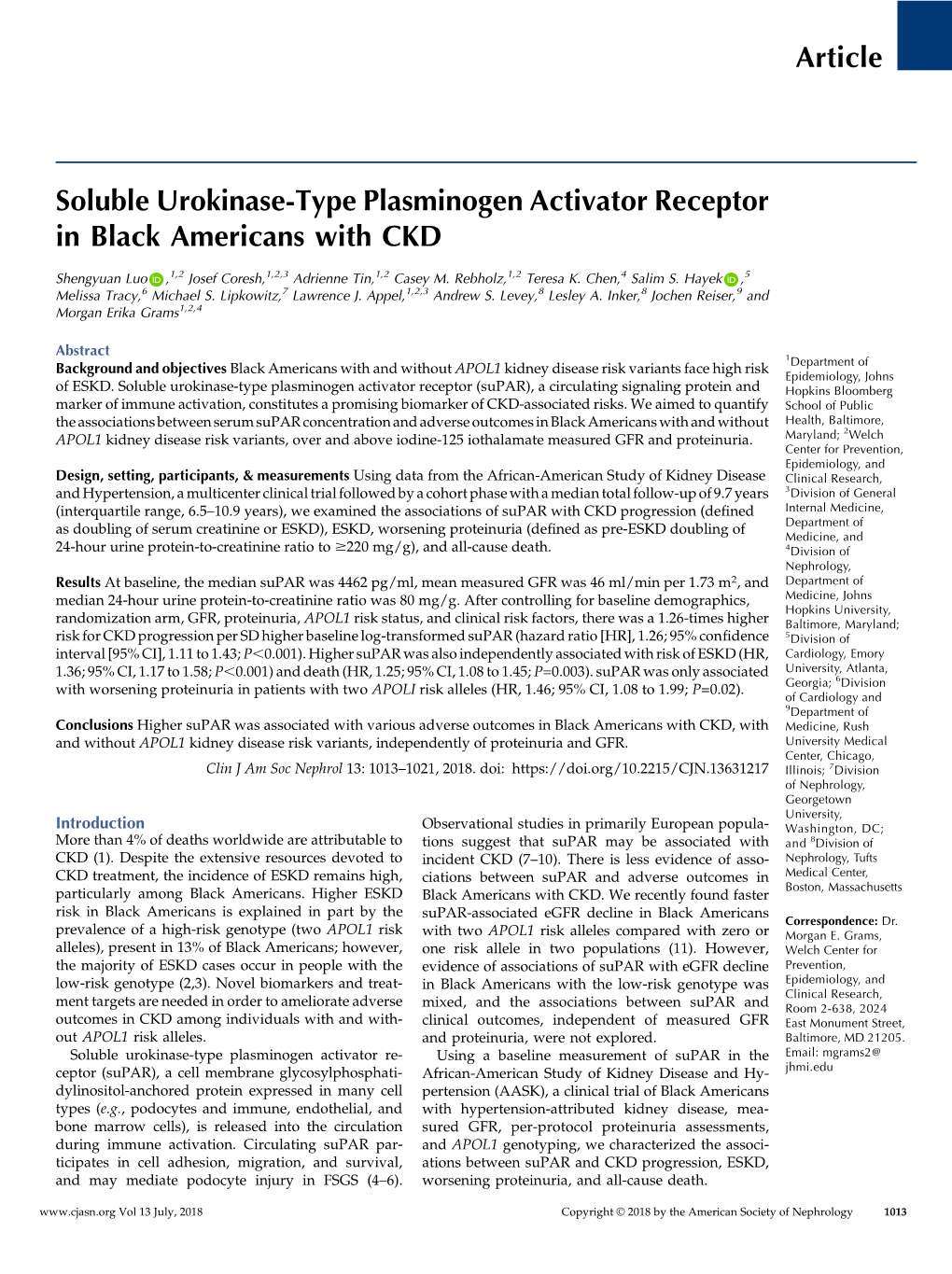 Soluble Urokinase-Type Plasminogen Activator Receptor in Black Americans with CKD