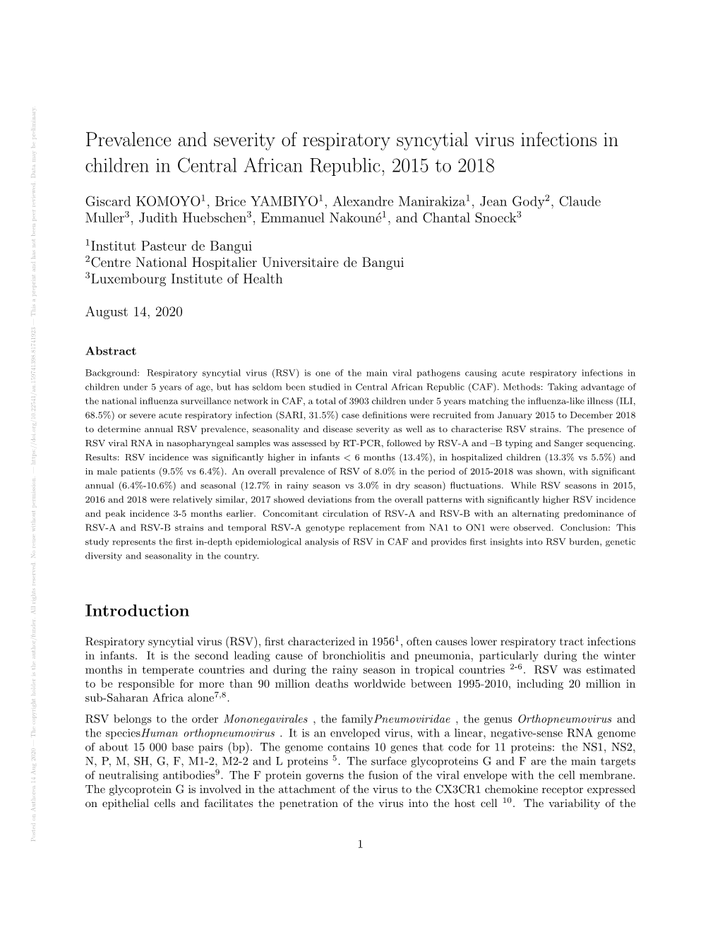 Prevalence and Severity of Respiratory Syncytial Virus Infections in Children