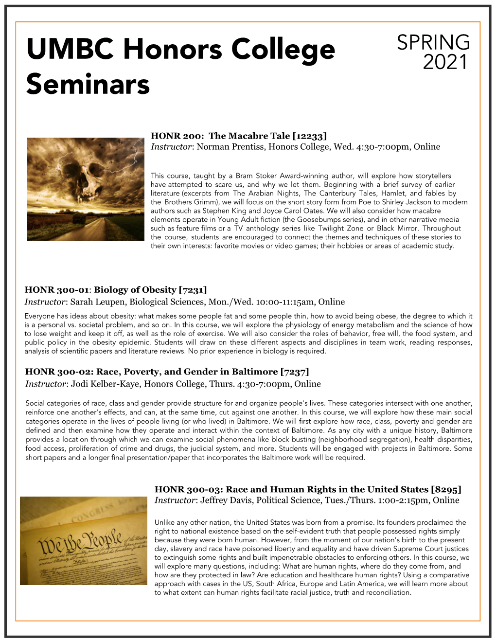 UMBC Honors College Seminars