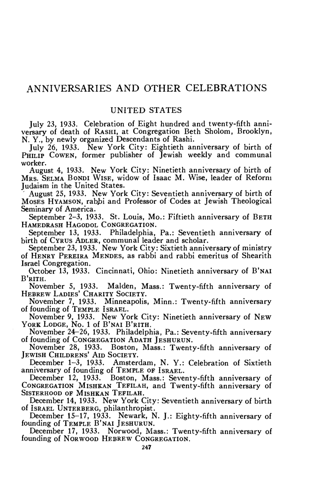 Anniversaries and Other Celebrations