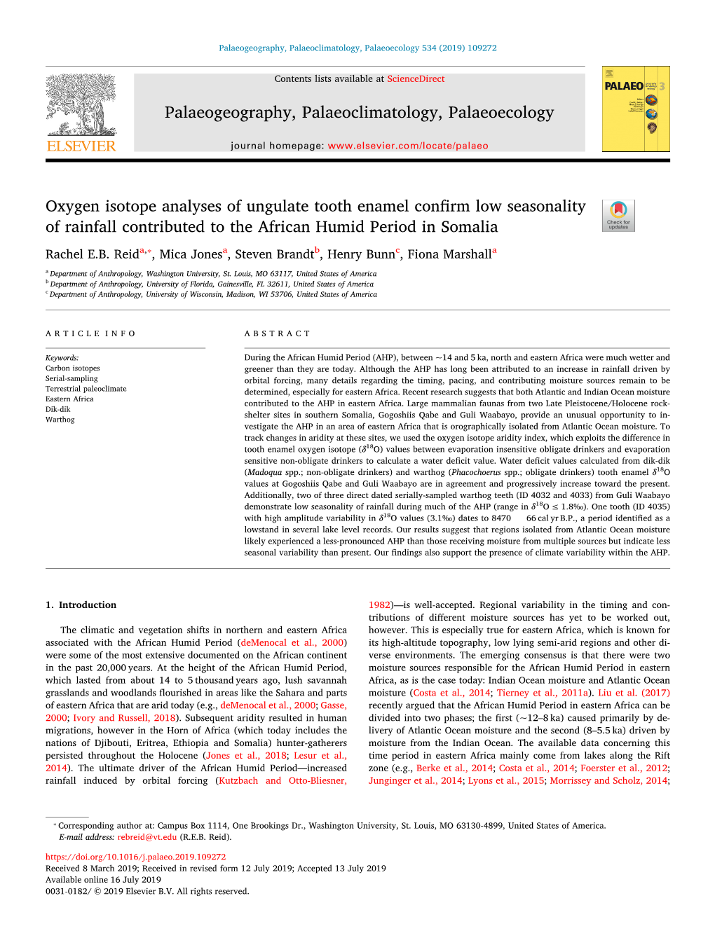 Oxygen Isotope Analyses of Ungulate Tooth Enamel Confirm Low