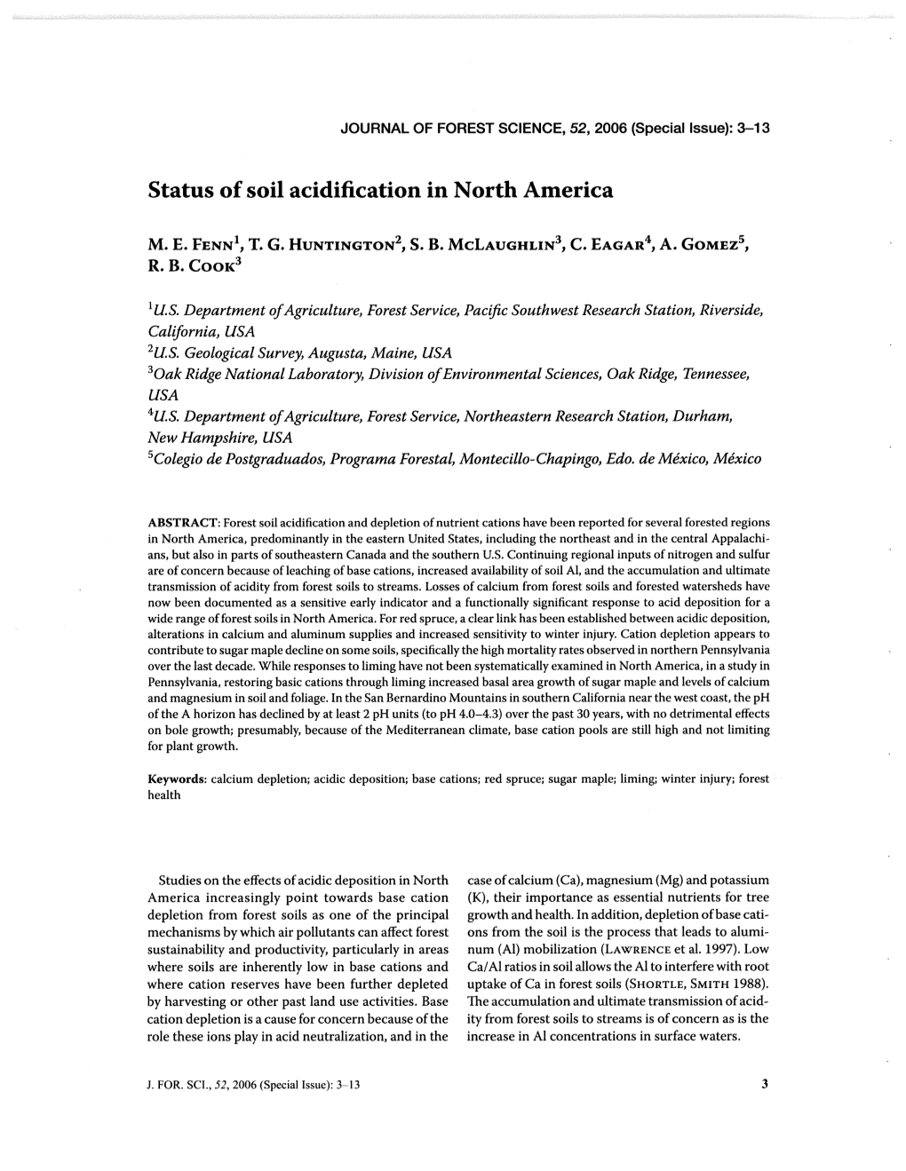 Status of Soil Acidification in North America