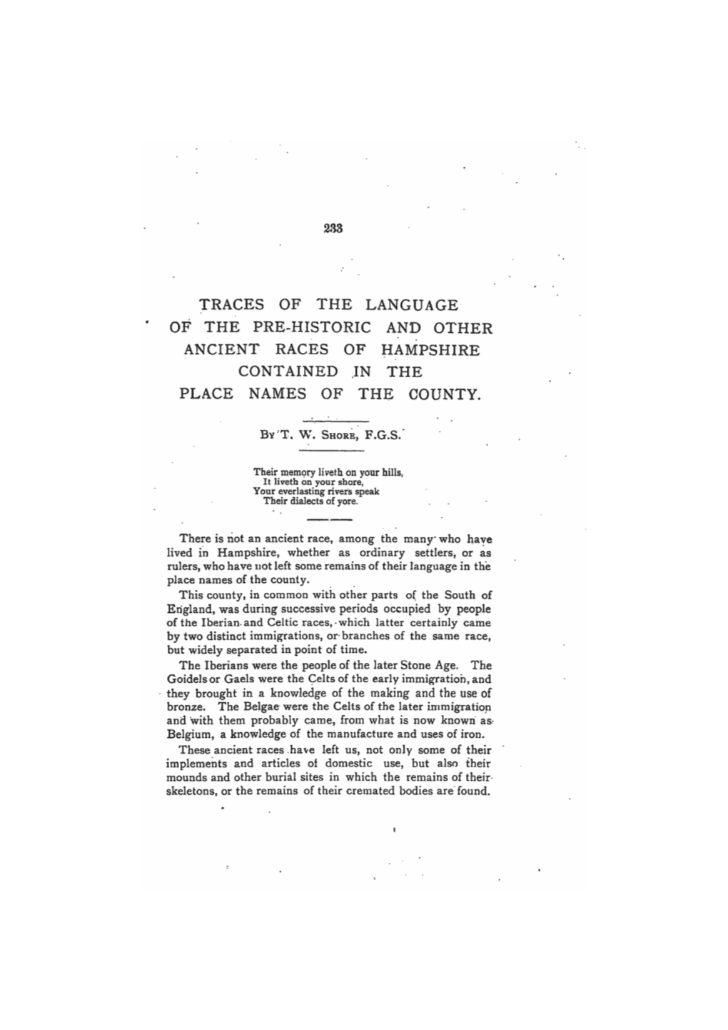 Traces of the Language of the Pre-Historic and Other Ancient Races of Hampshire Contained in the Place Names of the County