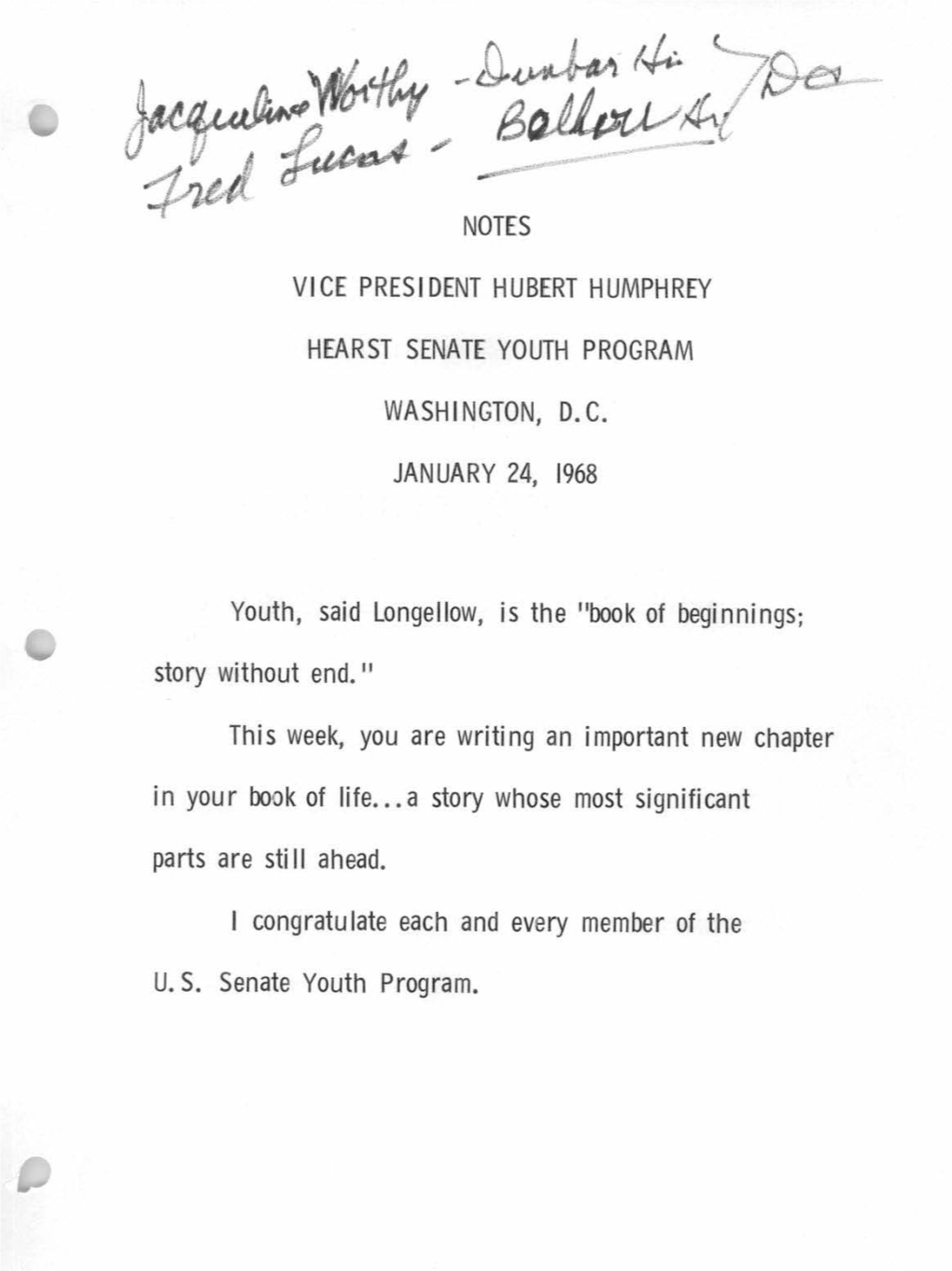 Hearst Senate Youth Program, January 24, 1968