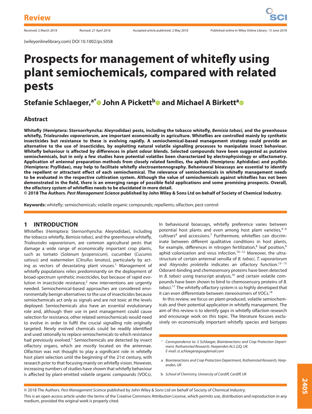 Prospects for Management of Whitefly Using Plant