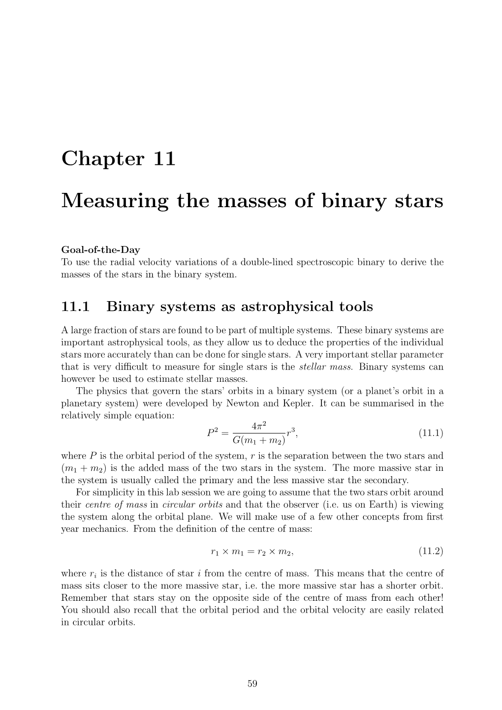 Chapter 11 Measuring the Masses of Binary Stars