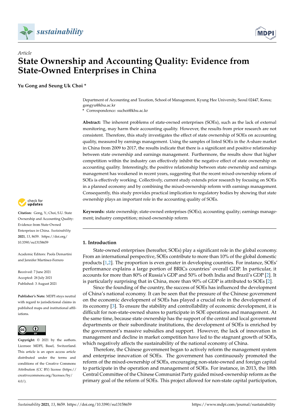 State Ownership and Accounting Quality: Evidence from State-Owned Enterprises in China