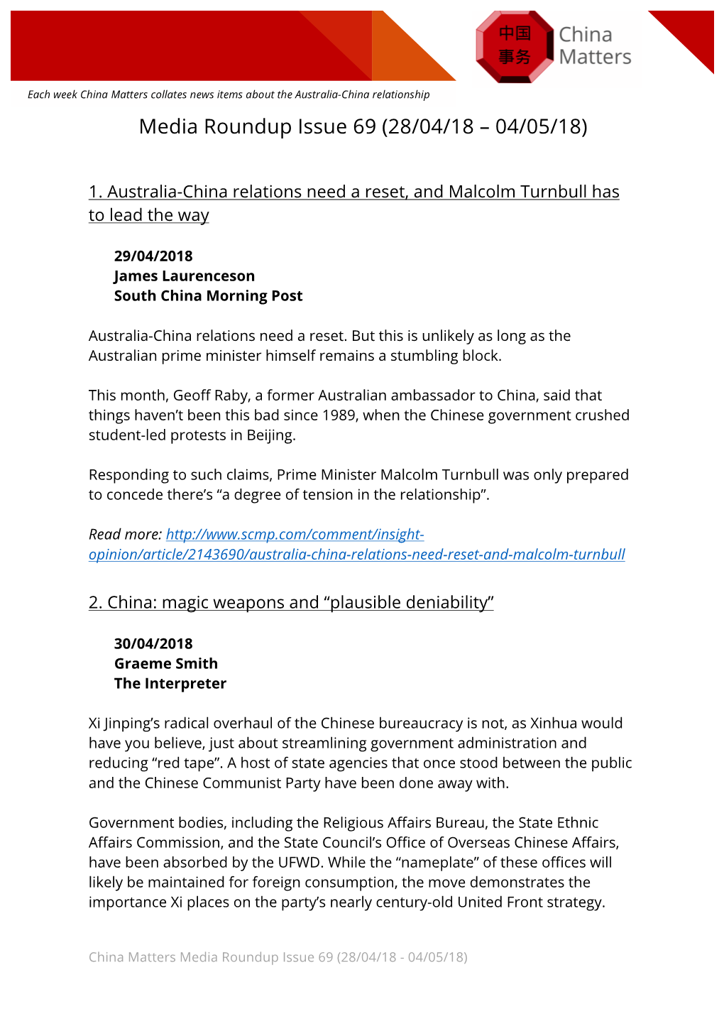 Official Aus-China Media Memo 28 April