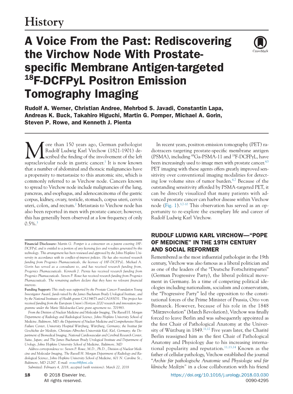 A Voice from the Past: Rediscovering the Virchow Node with Prostate-Specific Membrane Antigen-Targeted 18F-Dcfpyl Positron Emiss