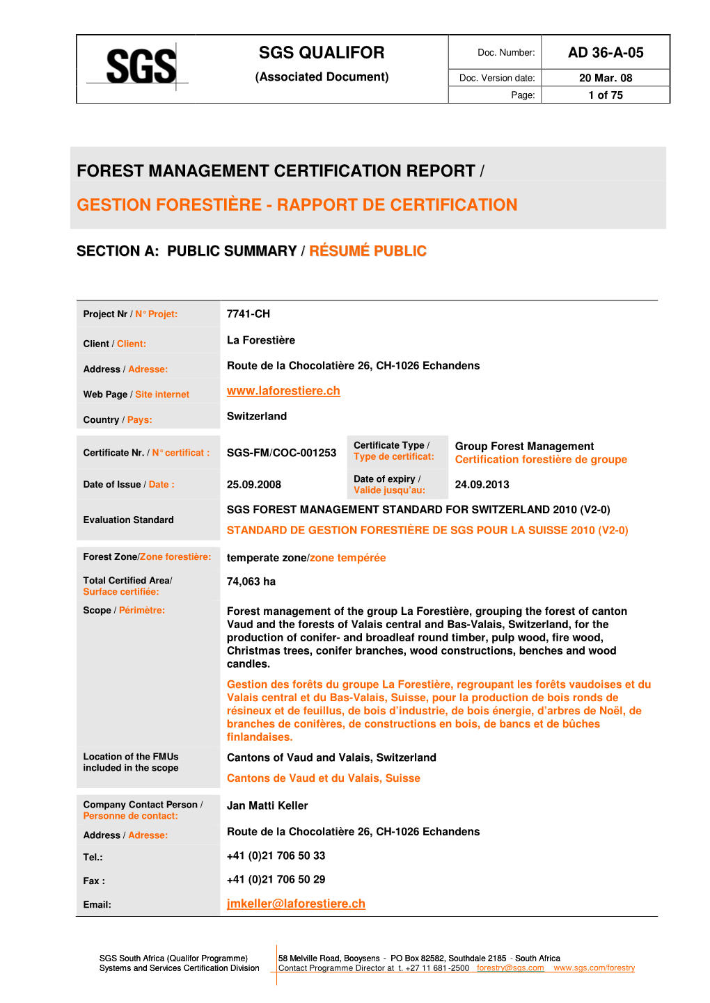 Sgs Qualifor Forest Management Certification