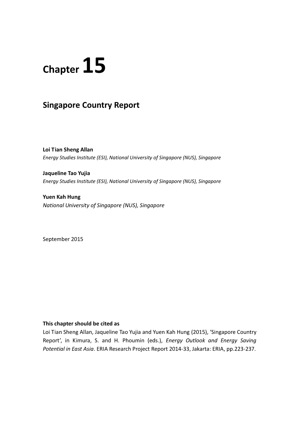 Chapter 15. Singapore Country Report