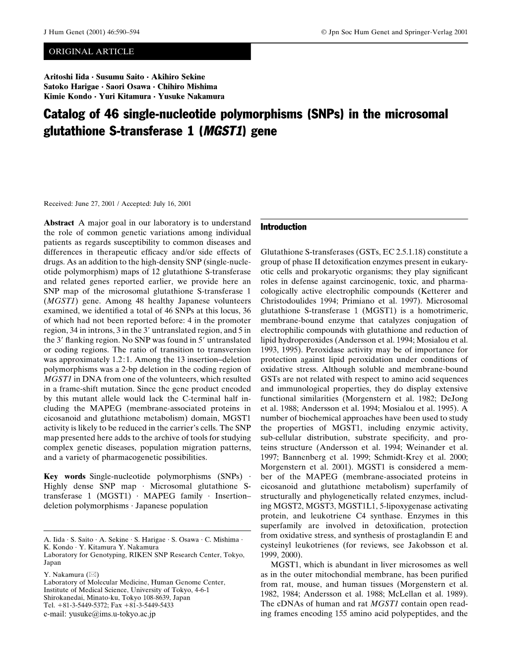 Snps) in the Microsomal Glutathione S-Transferase 1 (MGST1) Gene