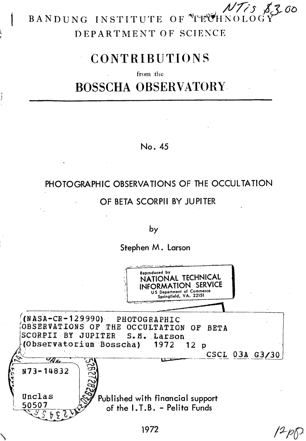 Contributions Bosscha Observatory