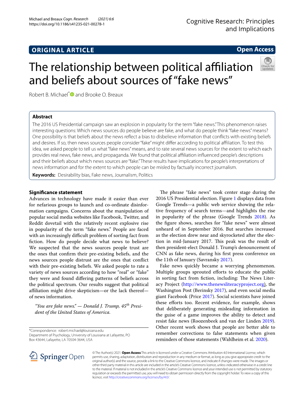 The Relationship Between Political Affiliation and Beliefs About Sources