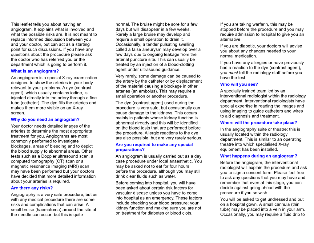 Angiography Patient Information