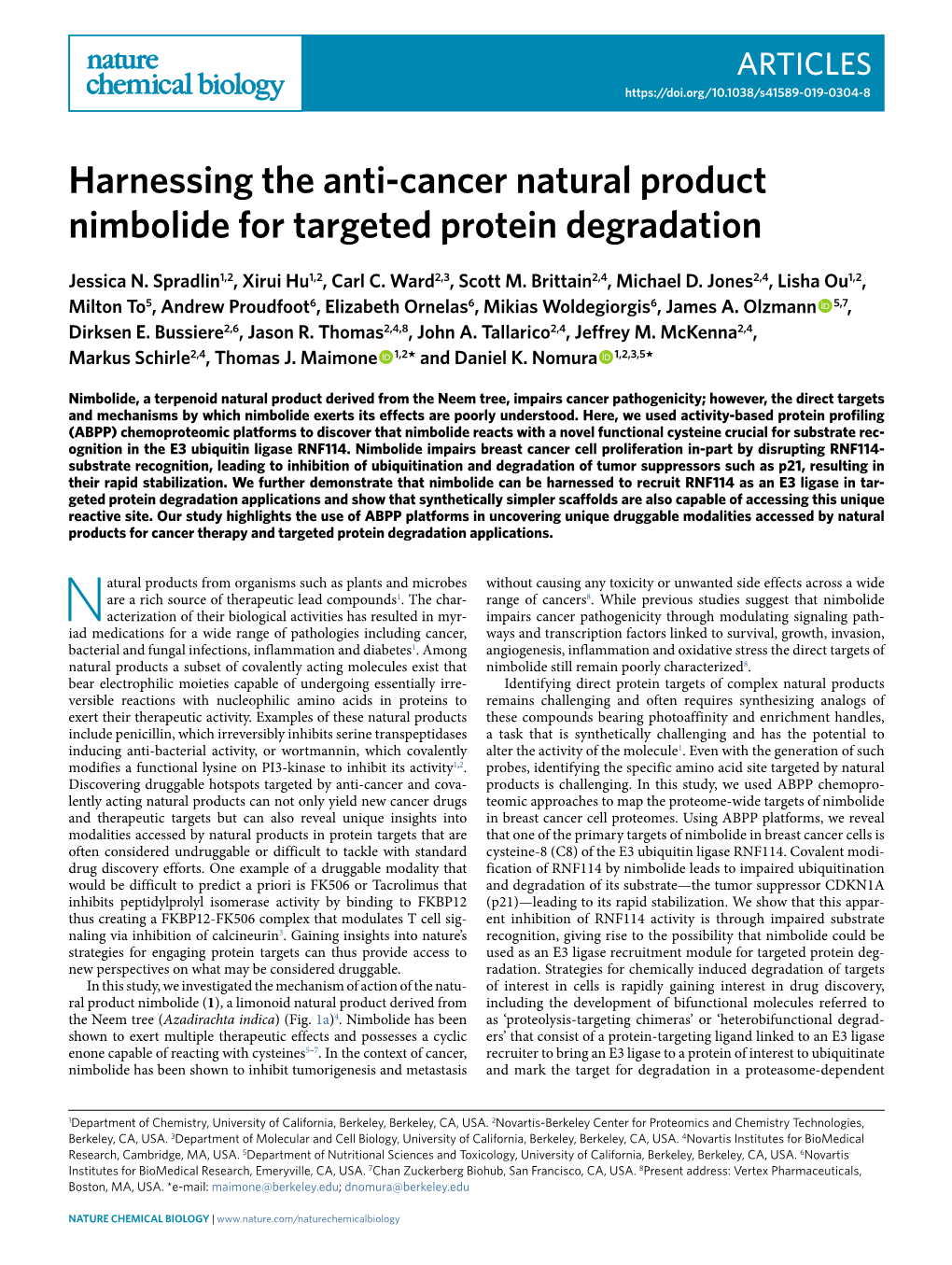 Harnessing the Anti-Cancer Natural Product Nimbolide for Targeted Protein Degradation