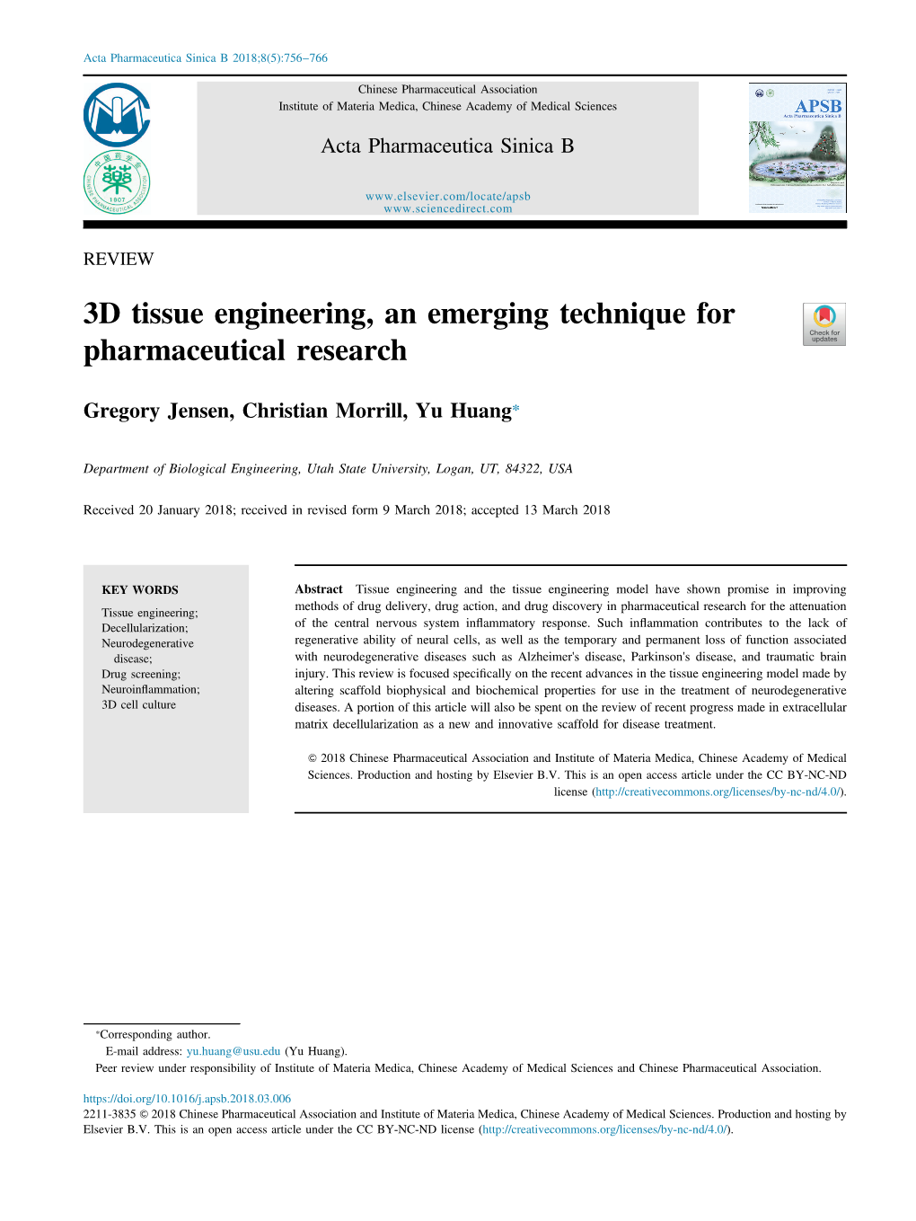 3D Tissue Engineering, an Emerging Technique for Pharmaceutical Research