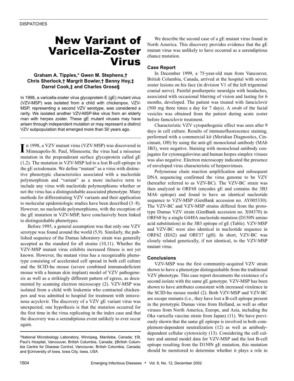 New Variant of Varicella-Zoster Virus