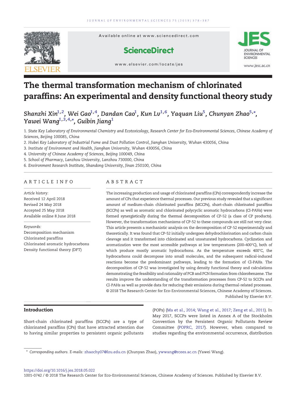 The Thermal Transformation Mechanism of Chlorinated Paraffins: an Experimental and Density Functional Theory Study