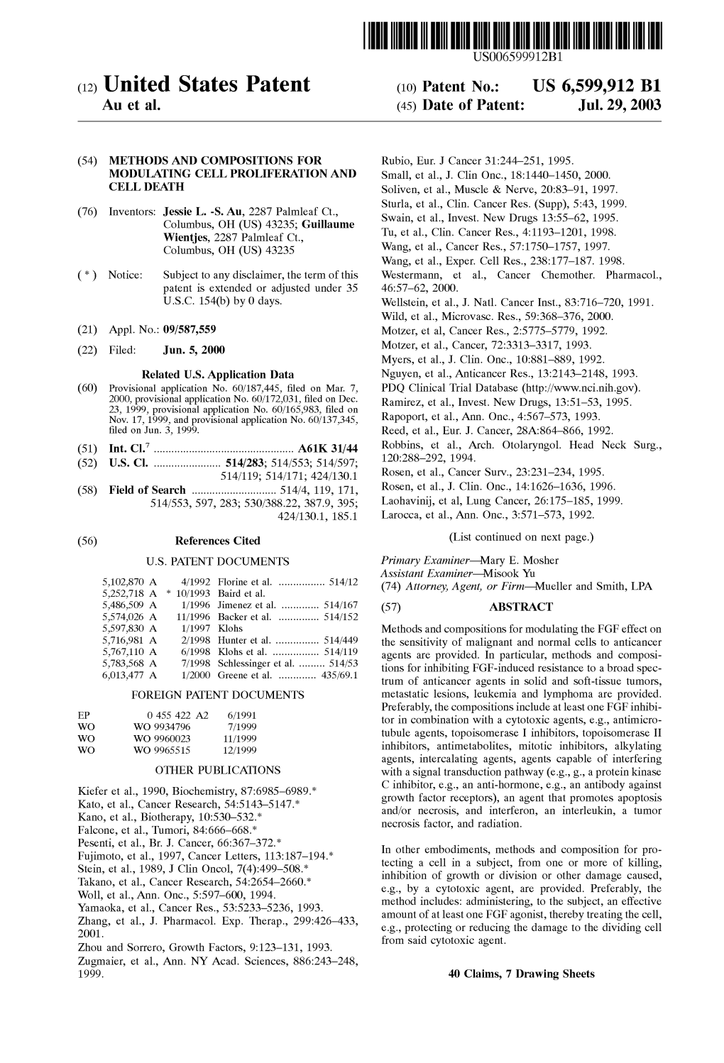 (12) United States Patent (10) Patent No.: US 6,599,912 B1 Au Et Al