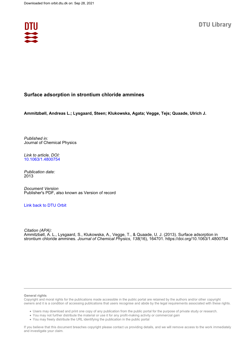 Surface Adsorption in Strontium Chloride Ammines