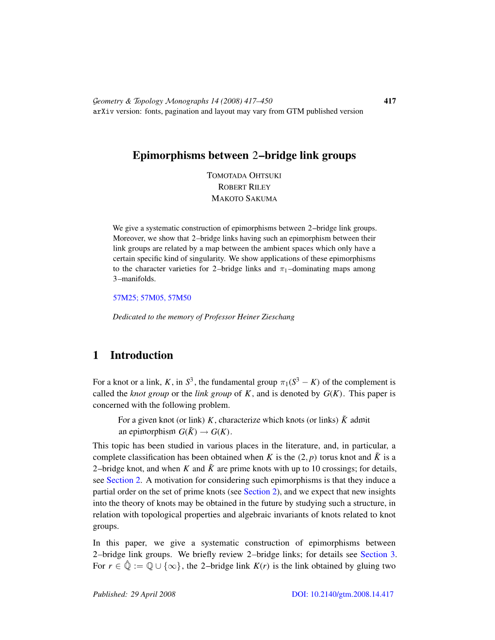 Epimorphisms Between 2–Bridge Link Groups 1 Introduction