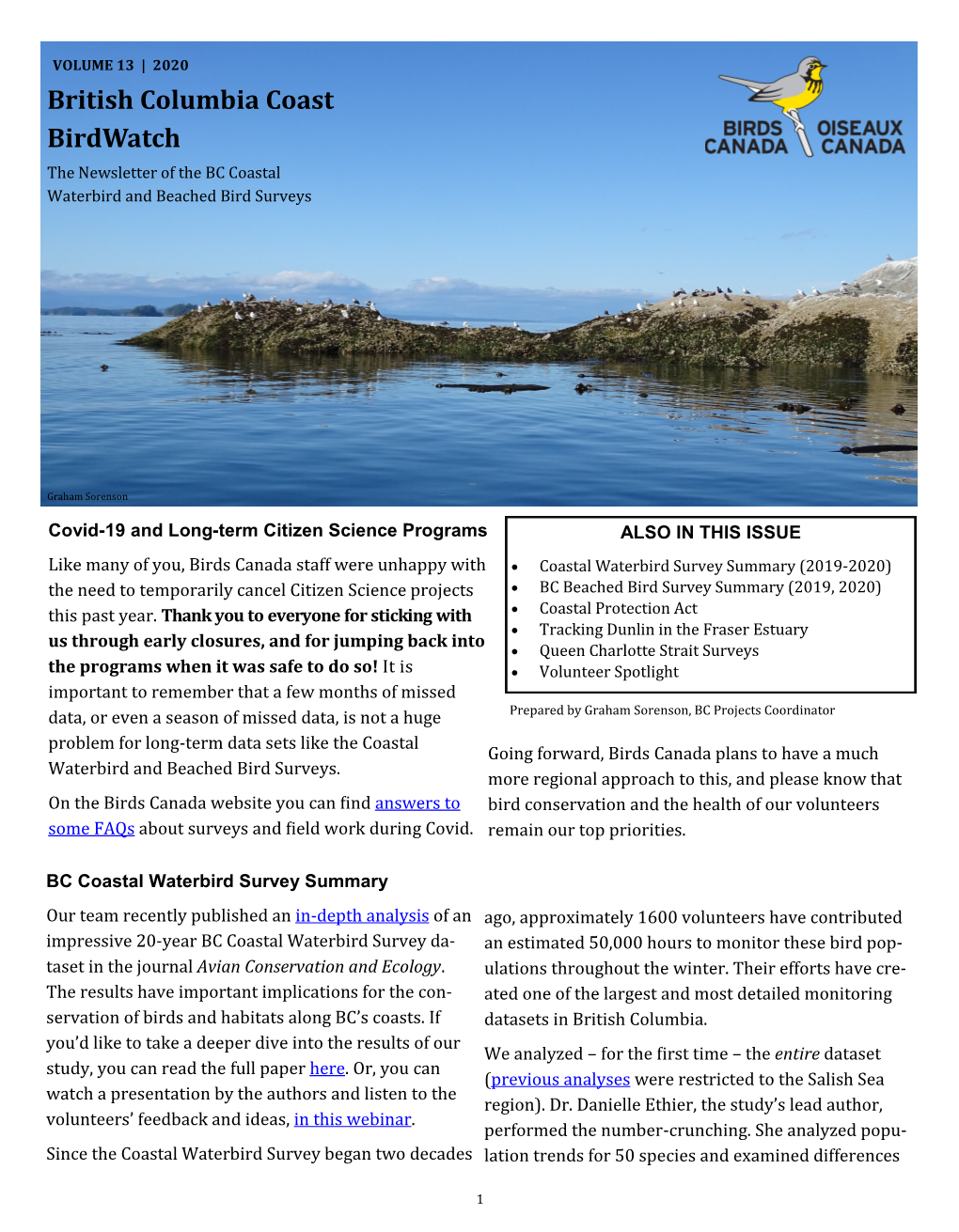 British Columbia Coast Birdwatch the Newsletter of the BC Coastal Waterbird and Beached Bird Surveys