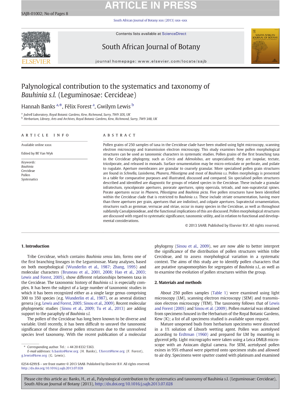 Palynological Contribution to the Systematics and Taxonomy of Bauhinia S.L