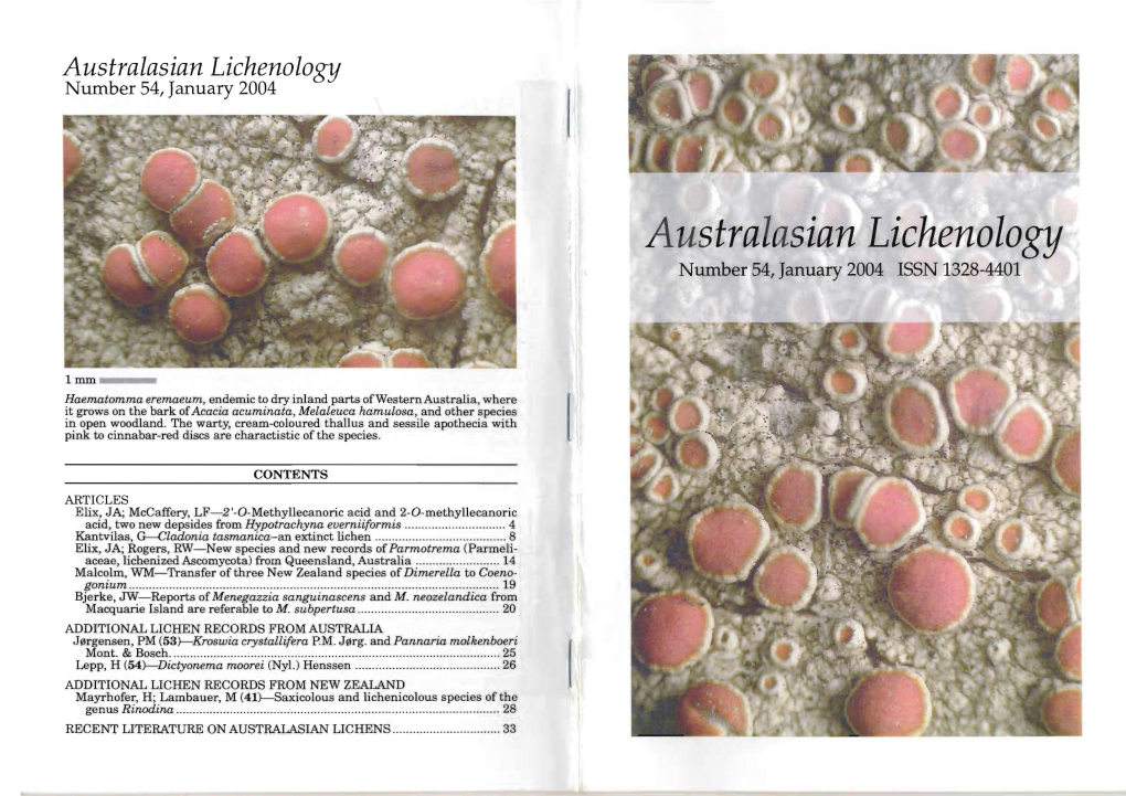 Australasian Lichenology Number 54, January 2004