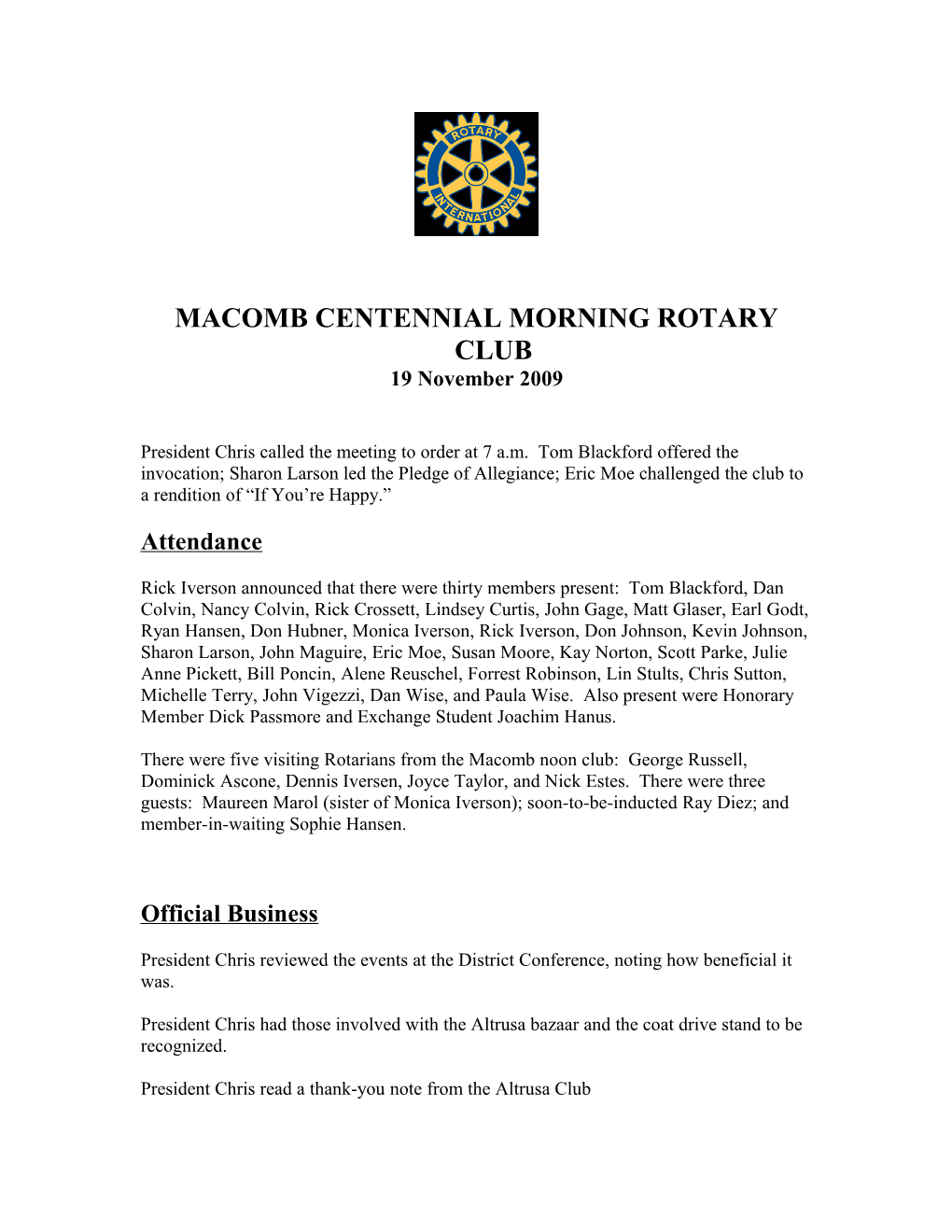 Macomb Centennial Morning Rotary Club