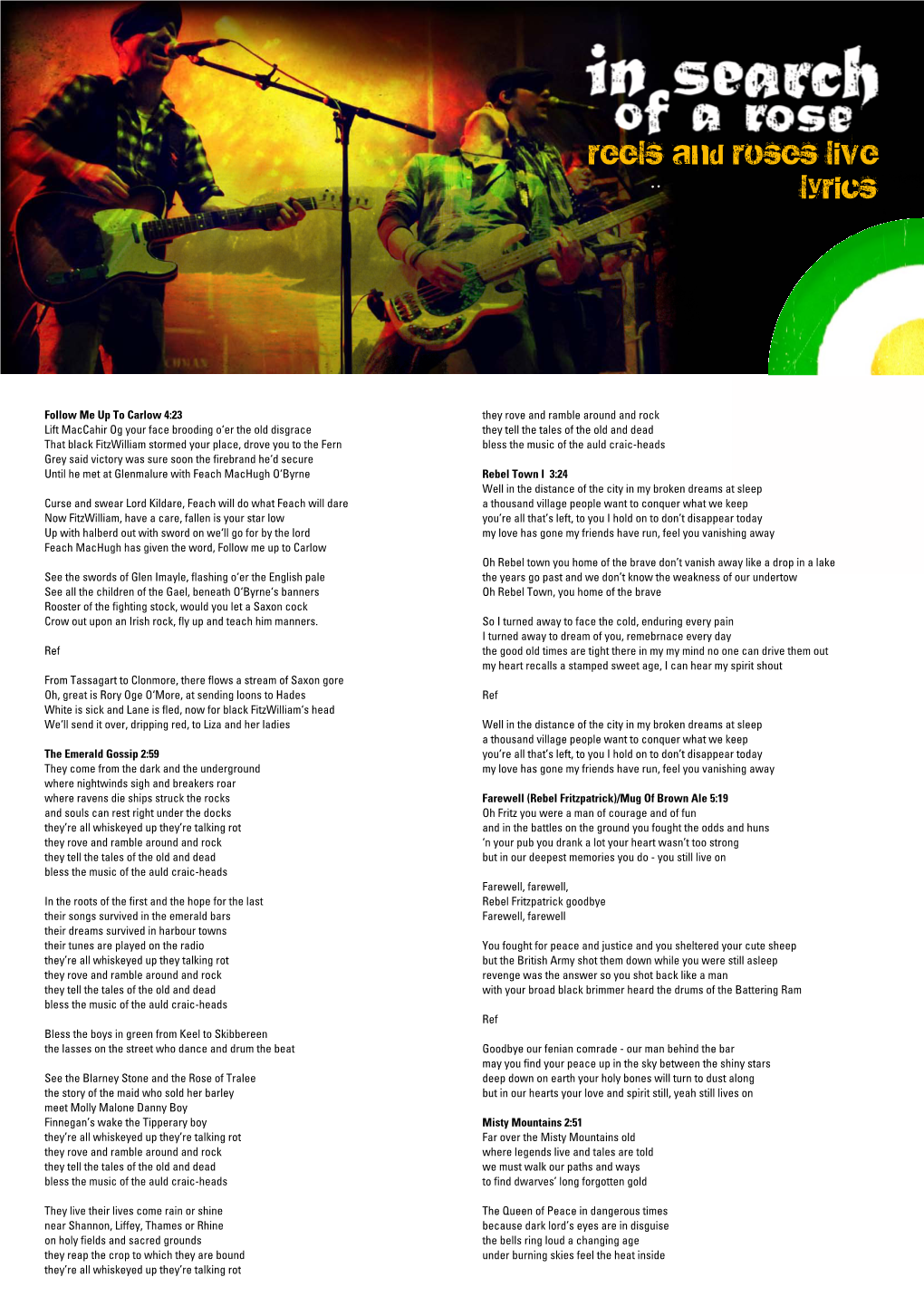 Reels and Roses Live Lyrics