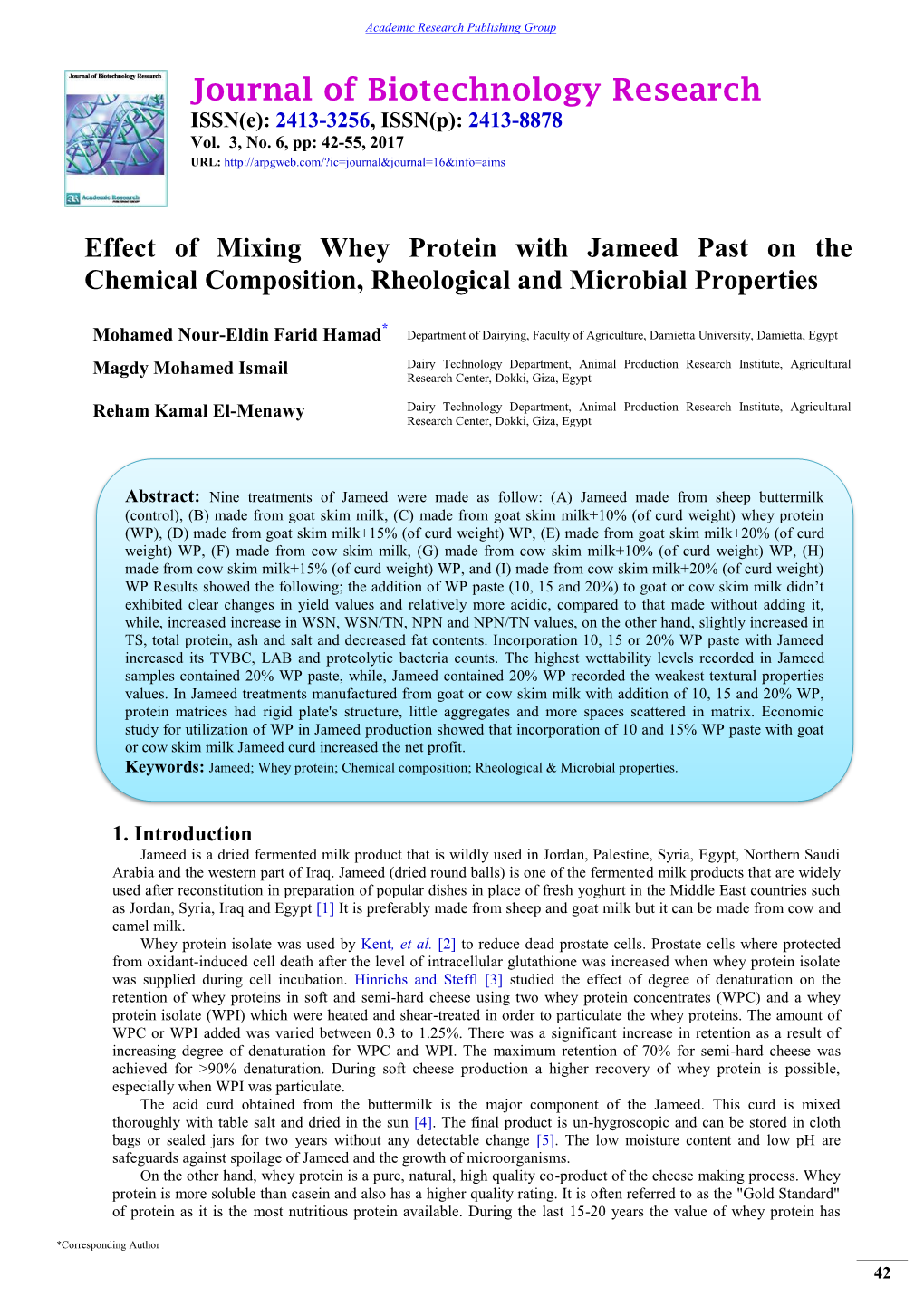 Journal of Biotechnology Research ISSN(E): 2413-3256, ISSN(P): 2413-8878 Vol