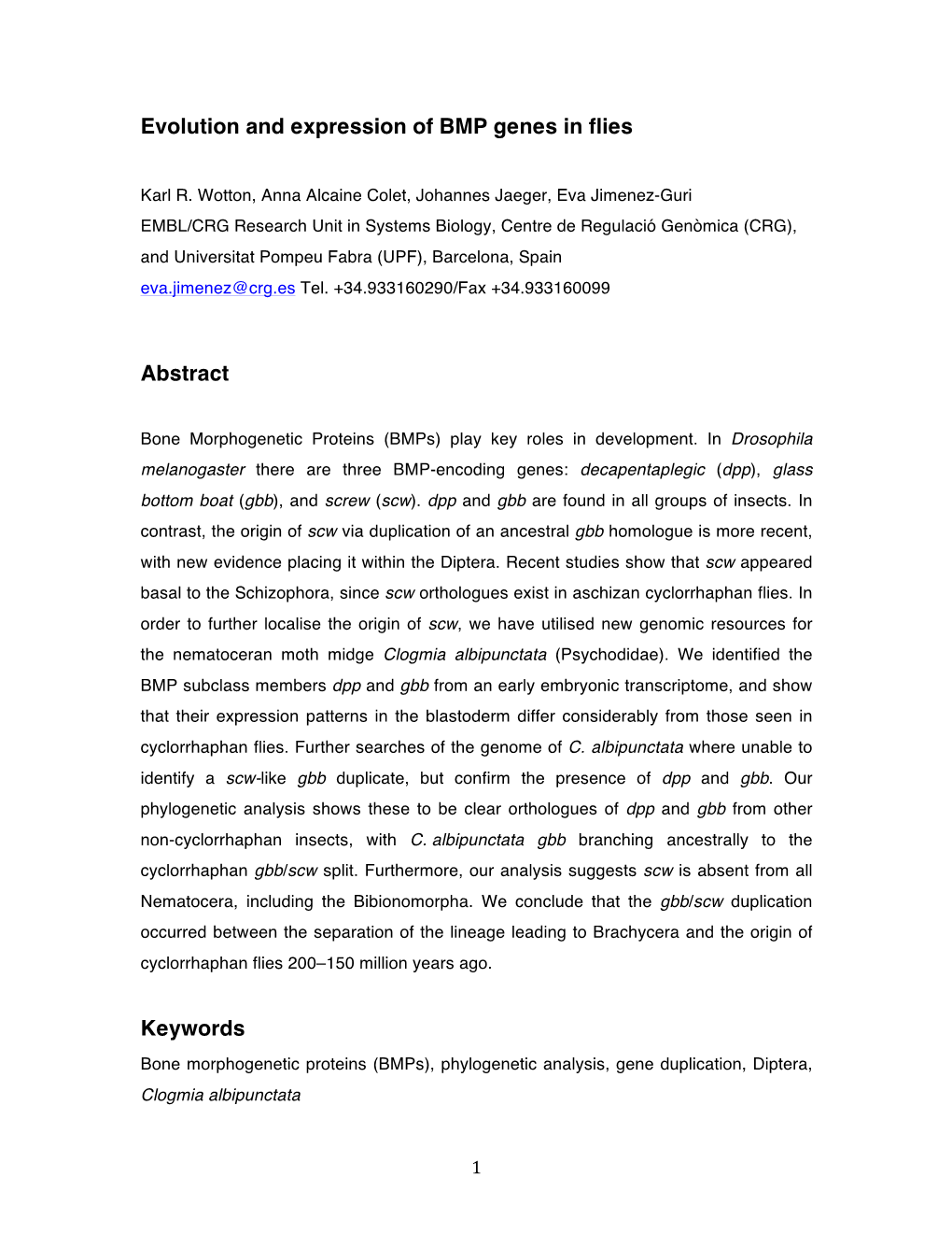 Evolution and Expression of BMP Genes in Flies