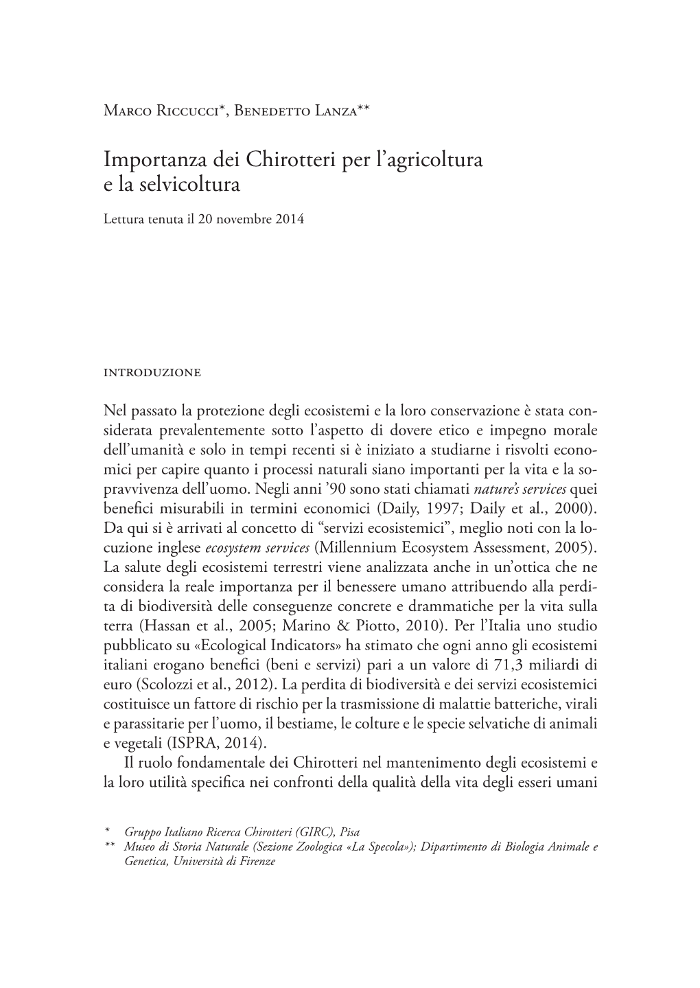 Importanza Dei Chirotteri Per L'agricoltura E La Selvicoltura