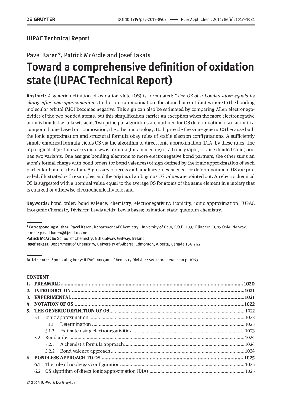 Toward a Comprehensive Definition of Oxidation State (IUPAC Technical Report)