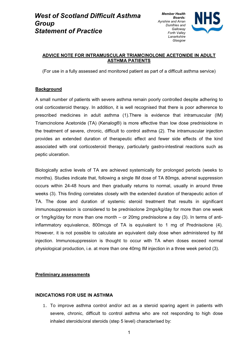 Treatment Protocol for IM Triamcinolone