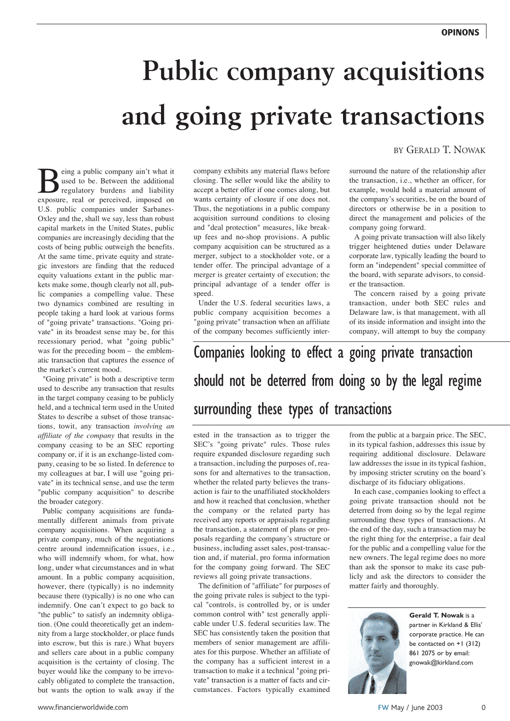 Public Company Acquisitions and Going Private Transactions