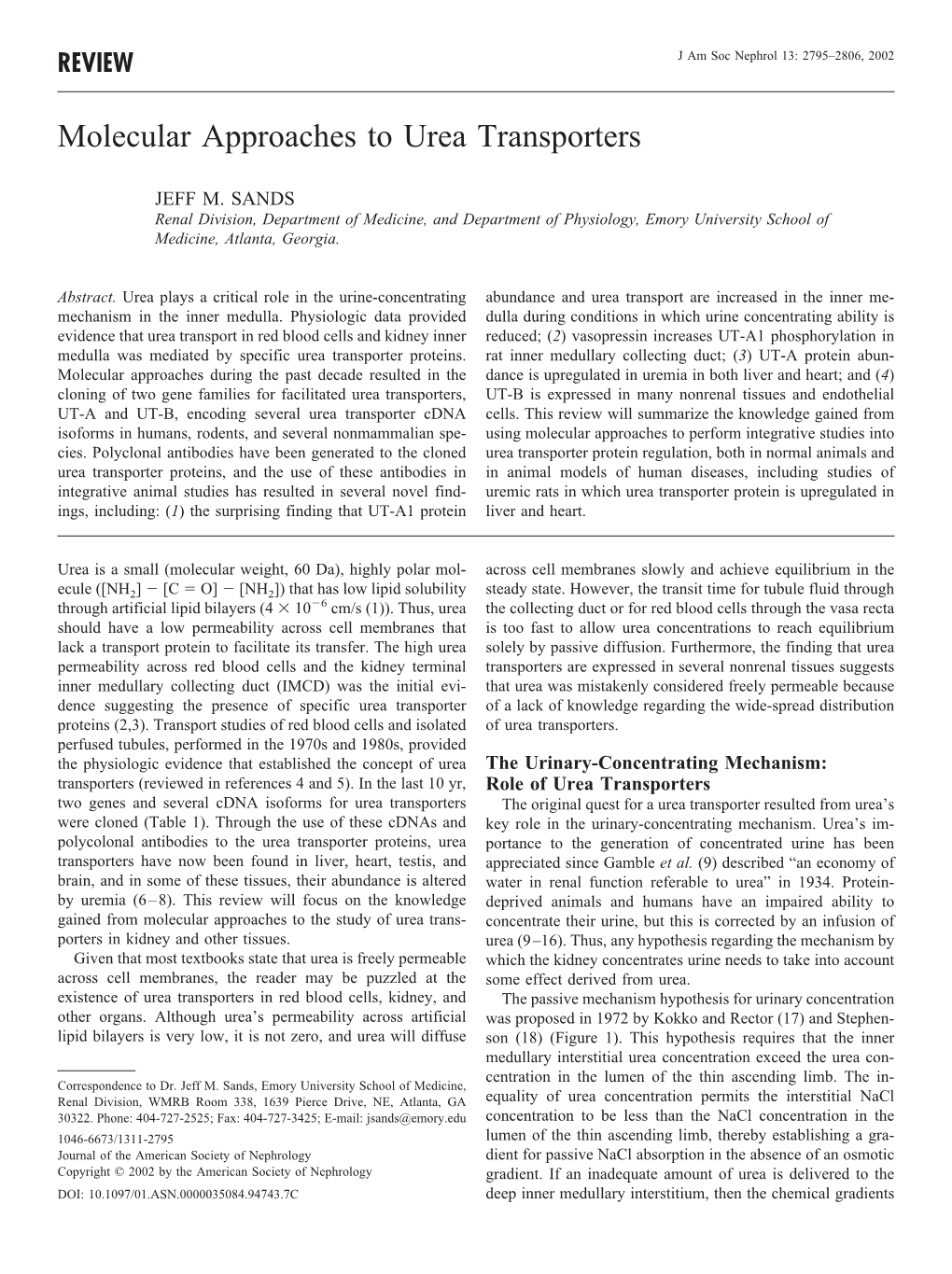 Molecular Approaches to Urea Transporters