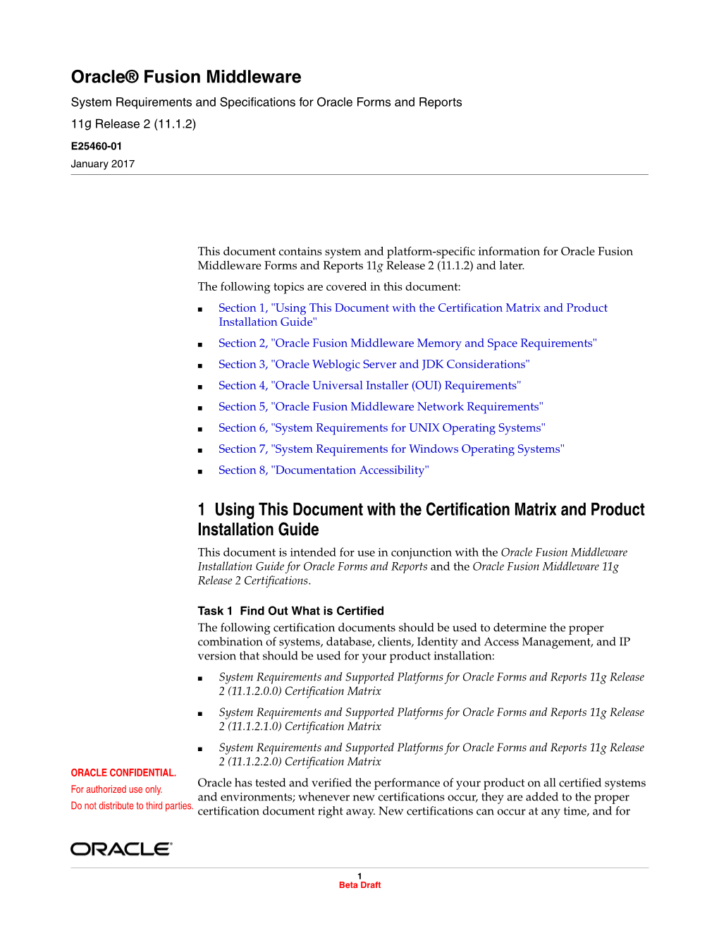 Oracle® Fusion Middleware 1 Using This Document with the Certification