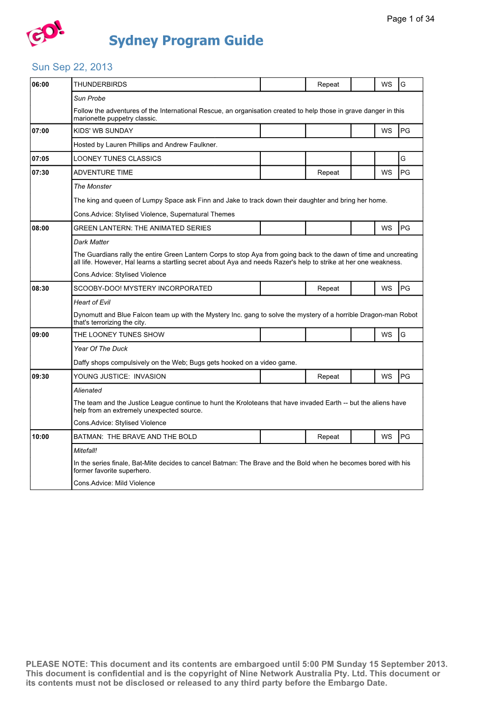 Sydney Program Guide