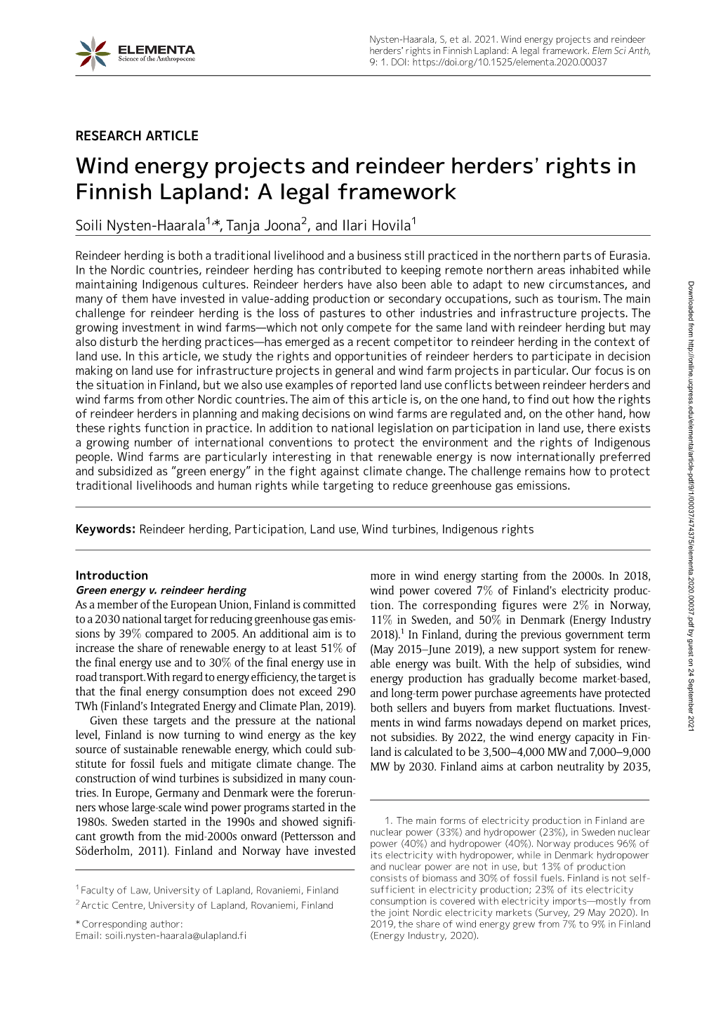 Wind Energy Projects and Reindeer Herders' Rights