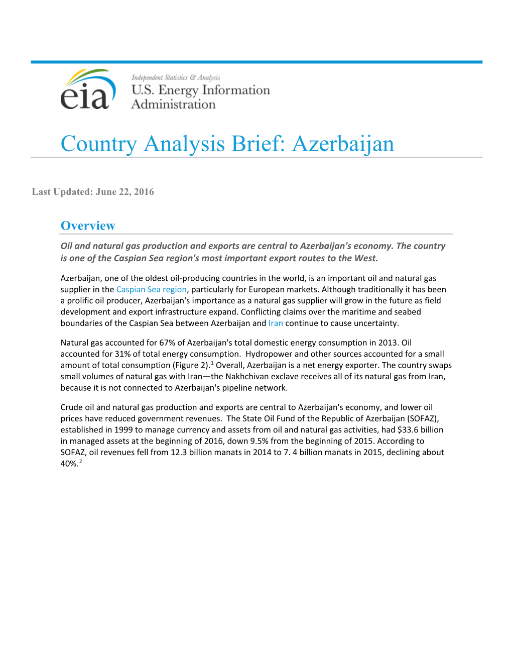 Country Analysis Brief: Azerbaijan