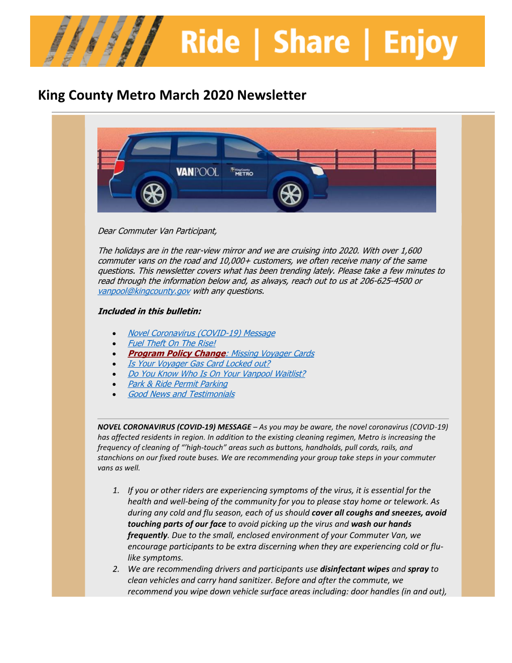 King County Metro March 2020 Newsletter