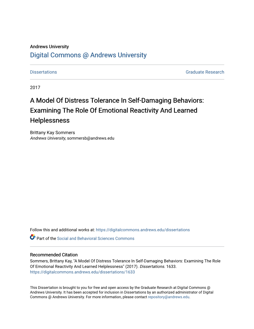 A Model of Distress Tolerance in Self-Damaging Behaviors: Examining the Role of Emotional Reactivity and Learned Helplessness