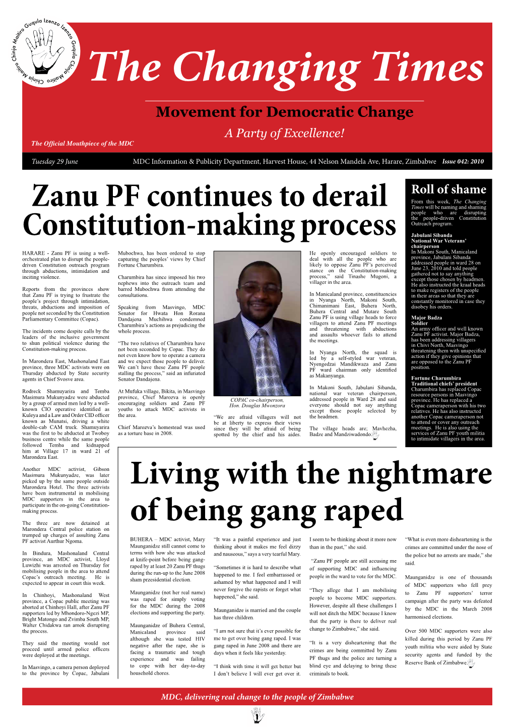 Zanu PF Continues to Derail Constitution-Making Process Living