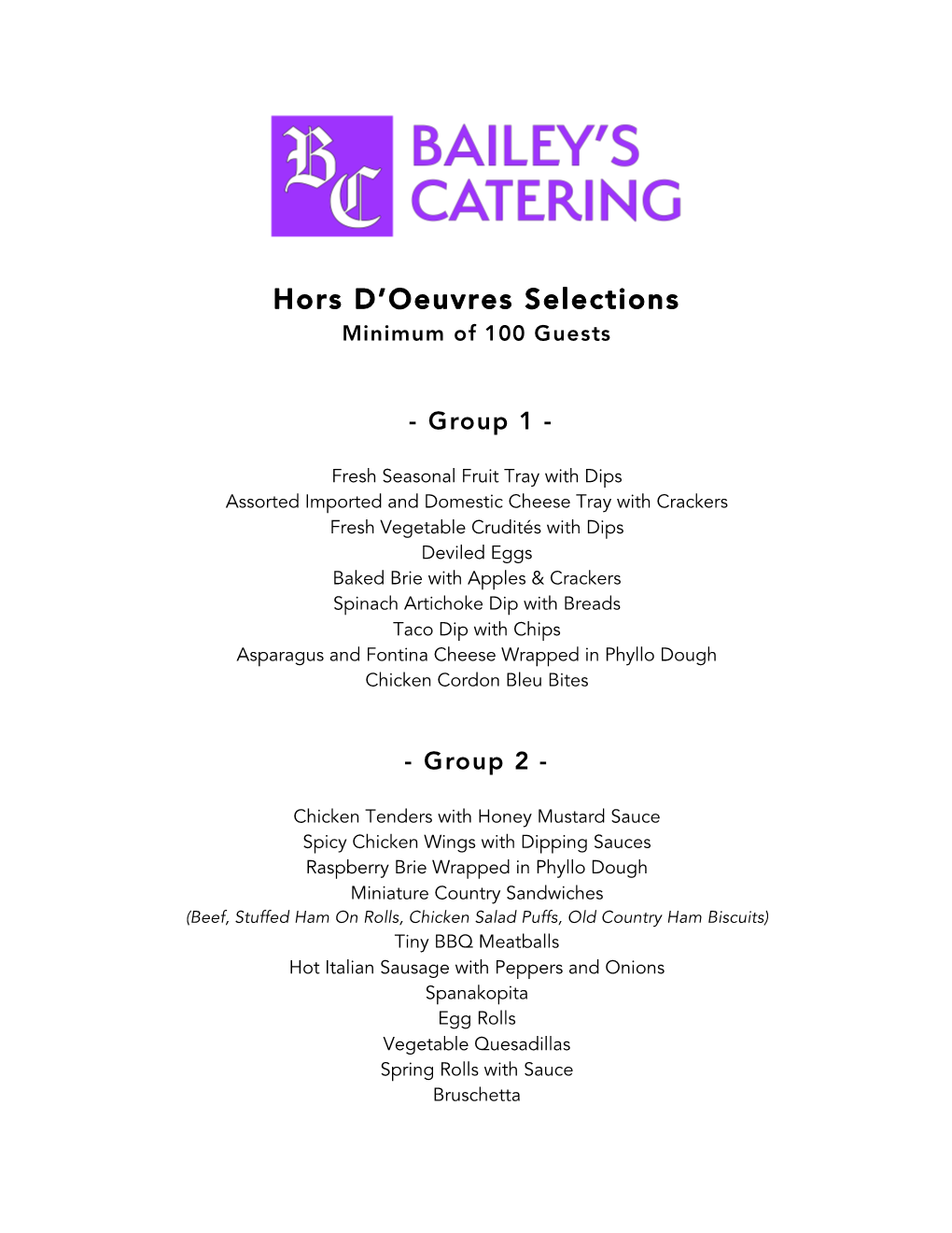 Hors D'oeuvres Selections