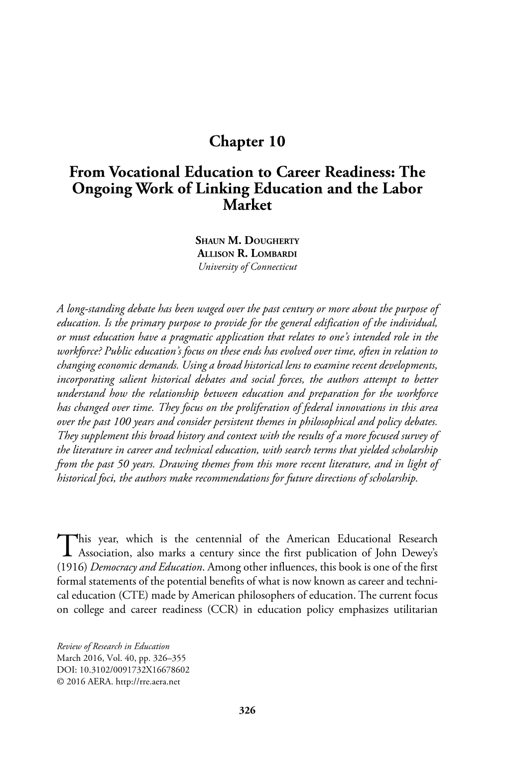 Chapter 10 from Vocational Education to Career Readiness: the Ongoing Work of Linking Education and the Labor Market