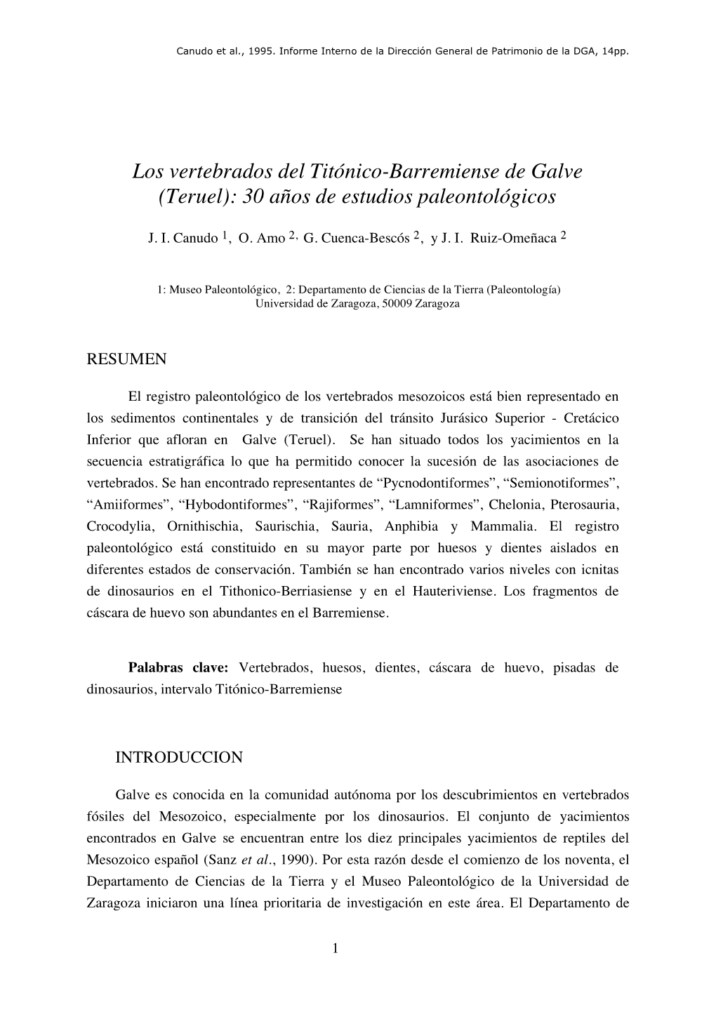 Los Vertebrados Del Titónico-Barremiense De Galve (Teruel): 30 Años De Estudios Paleontológicos